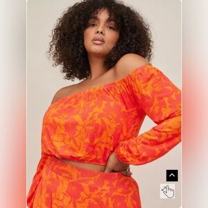 Torrid Super Soft Off Shoulder Long Sleeve Crop Top Floral Orange Plus Size 2 2X